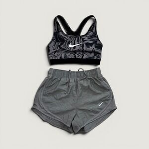 Nike Bundle Activewear Set Women XS Grey Marble Print Sports Bra Shorts